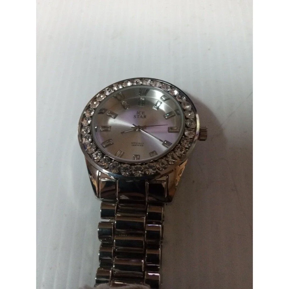 Men Hip Hop Iced Silver Plated  Bling Simulated Diamond Rapper Watch